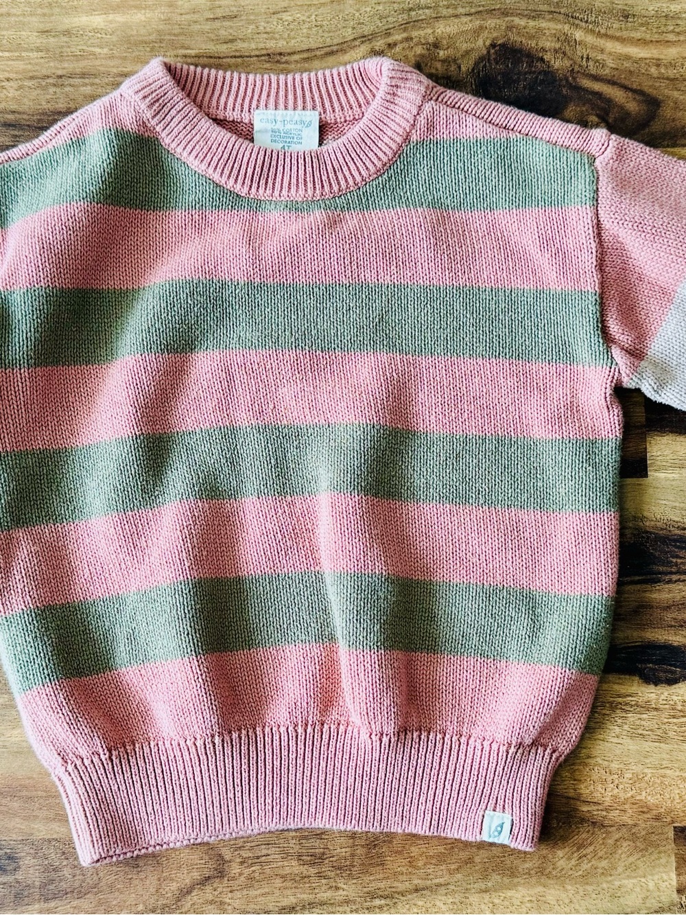 Kids Short-Sleeve Striped Crewneck Sweater By Easy Peasy - Pink & Sage Size 4T